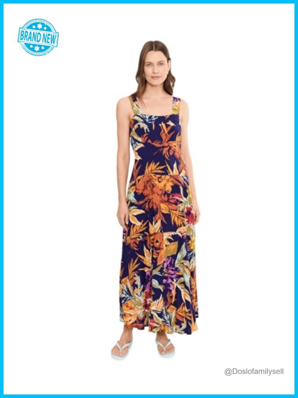 Tank Maxi Dress with Floral Paneled Design, Square Neck, Sleeveless, A-Line